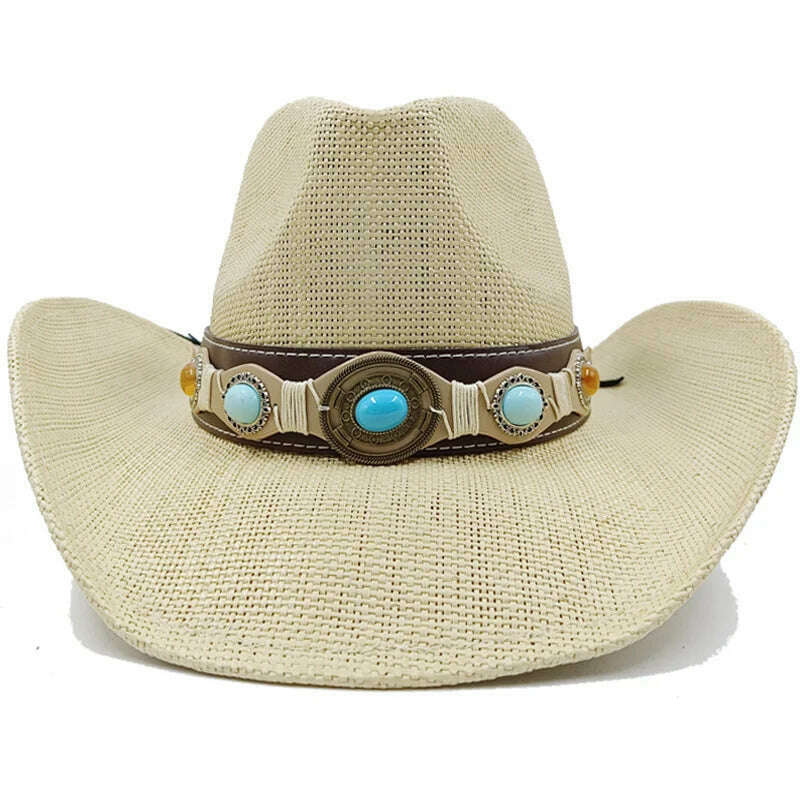 KIMLUD, Thickened Cowboy Hat Vintage Straw Hat 2023 New Men's and Women's Jazz Large Size Cowboy Hat Straw Hat Sun Hat Summer Hat, 8 / 56-58cm / CHINA, KIMLUD Women's Clothes