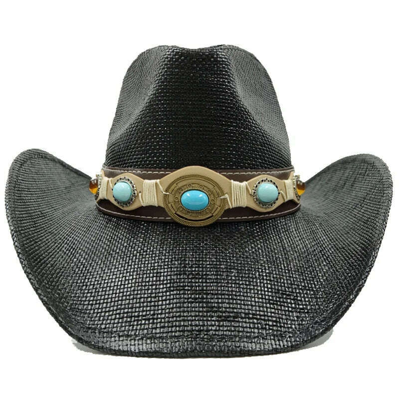 KIMLUD, Thickened Cowboy Hat Vintage Straw Hat 2023 New Men's and Women's Jazz Large Size Cowboy Hat Straw Hat Sun Hat Summer Hat, 9 / 56-58cm / CHINA, KIMLUD Women's Clothes