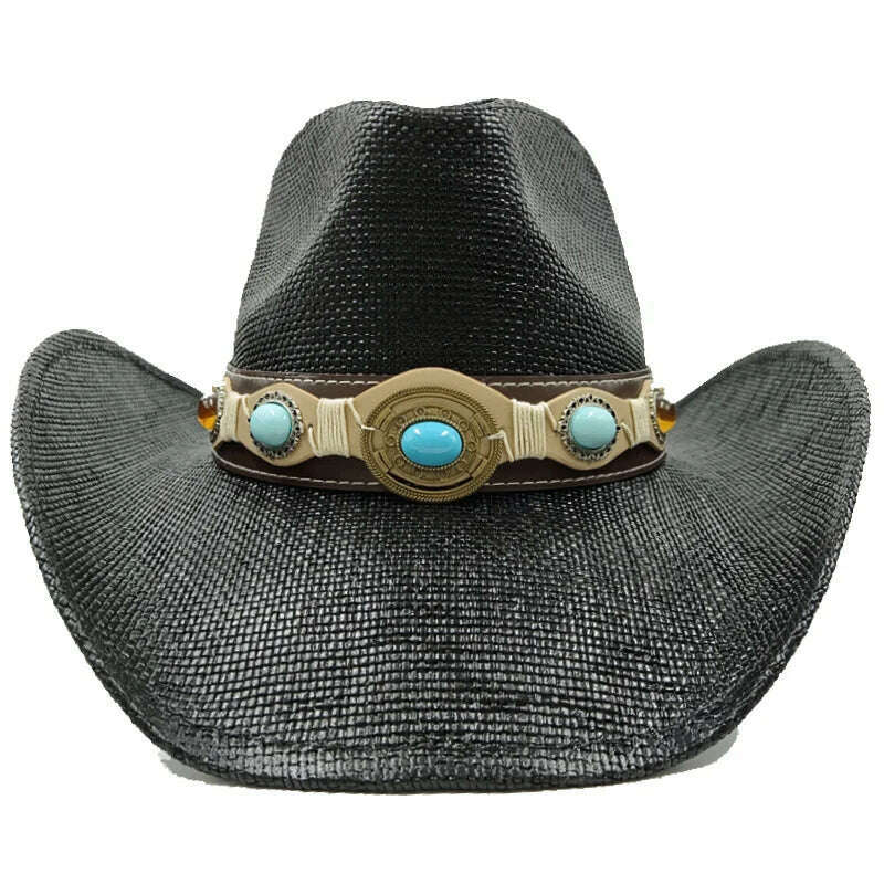 Thickened Cowboy Hat Vintage Straw Hat 2023 New Men's and Women's Jazz Large Size Cowboy Hat Straw Hat Sun Hat Summer Hat - KIMLUD
