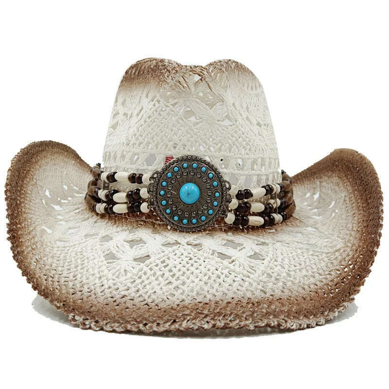 KIMLUD, Thickened Cowboy Hat Vintage Straw Hat 2023 New Men's and Women's Jazz Large Size Cowboy Hat Straw Hat Sun Hat Summer Hat, 10 / 56-58cm / CHINA, KIMLUD Women's Clothes