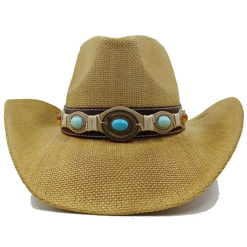 Thickened Cowboy Hat Vintage Straw Hat 2023 New Men's and Women's Jazz Large Size Cowboy Hat Straw Hat Sun Hat Summer Hat - KIMLUD