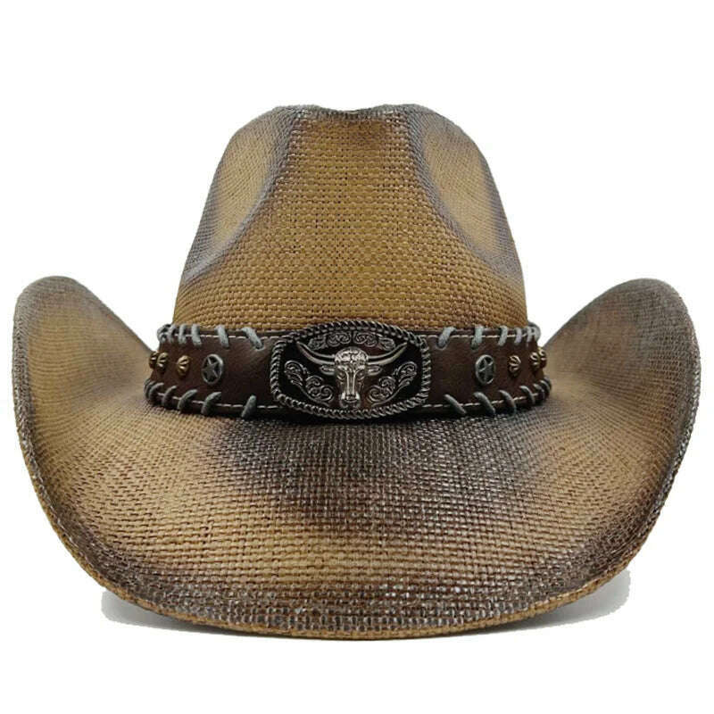 Thickened Cowboy Hat Vintage Straw Hat 2023 New Men's and Women's Jazz Large Size Cowboy Hat Straw Hat Sun Hat Summer Hat - KIMLUD
