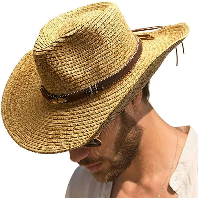 KIMLUD, Thickened Cowboy Hat Vintage Straw Hat 2023 New Men's and Women's Jazz Large Size Cowboy Hat Straw Hat Sun Hat Summer Hat, 30 / 56-58cm / CHINA, KIMLUD Women's Clothes