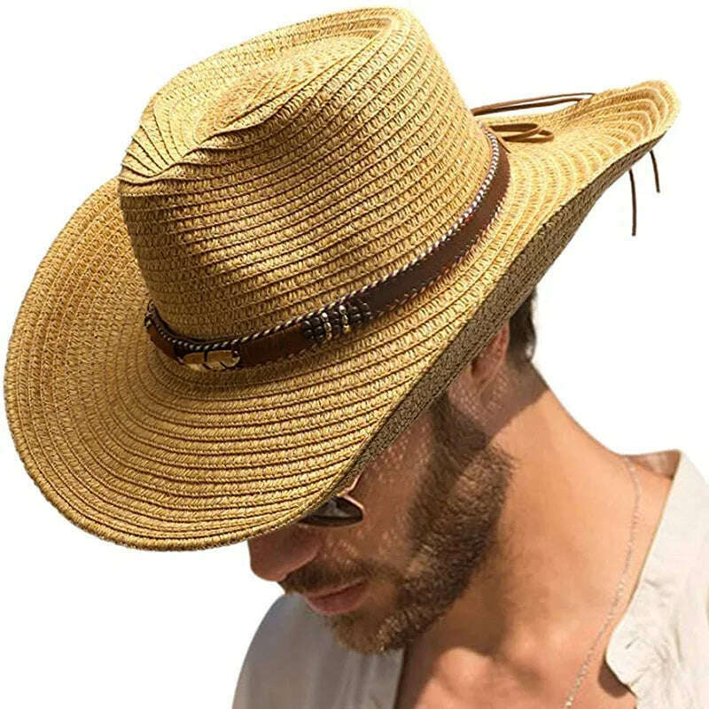 Thickened Cowboy Hat Vintage Straw Hat 2023 New Men's and Women's Jazz Large Size Cowboy Hat Straw Hat Sun Hat Summer Hat - KIMLUD