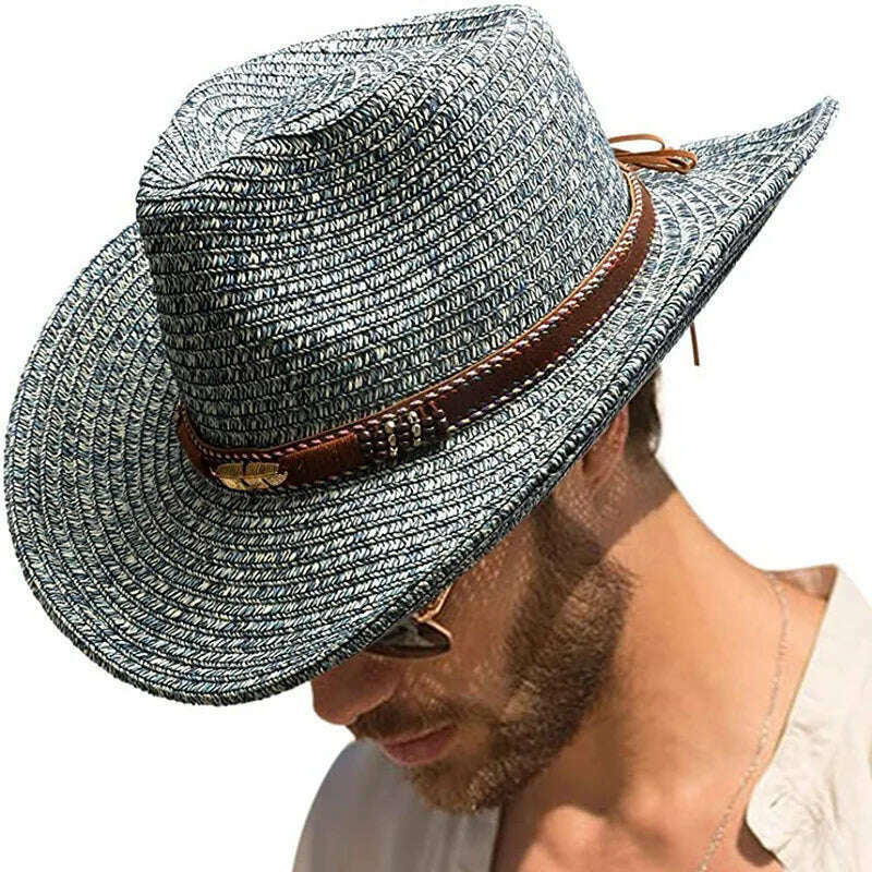 KIMLUD, Thickened Cowboy Hat Vintage Straw Hat 2023 New Men's and Women's Jazz Large Size Cowboy Hat Straw Hat Sun Hat Summer Hat, 31 / 56-58cm / CHINA, KIMLUD Women's Clothes