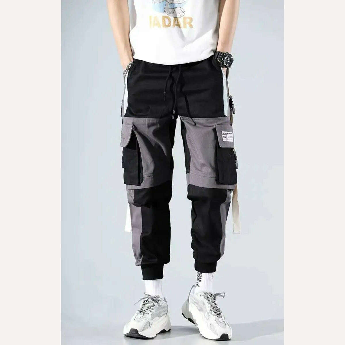 KIMLUD, Thin Streetwear Casual Pants Men Ribbons Harem Jogging Pants Male Slim Fit Spring Cargo Pants Multi-Pockets Women Trouser K17, KIMLUD Womens Clothes