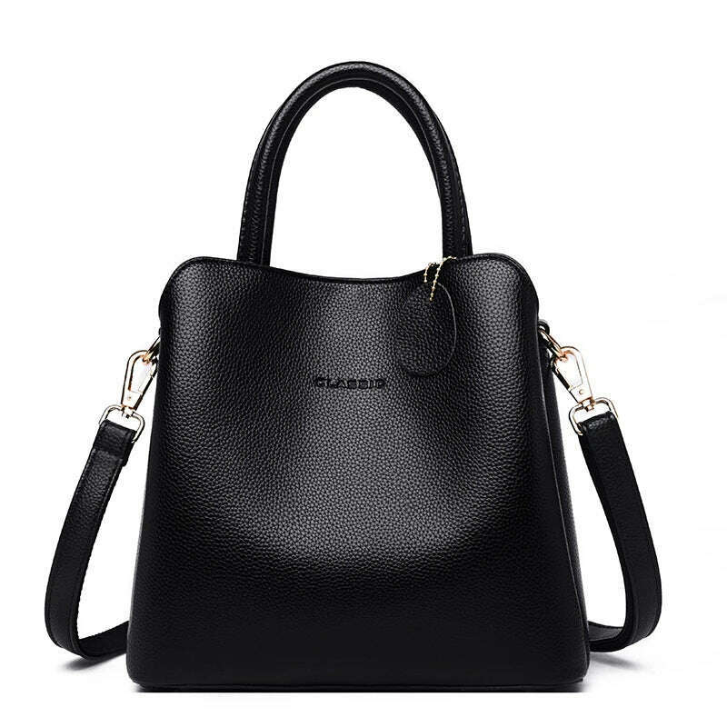 KIMLUD, Three Layers Luxury Handbags For Women Designer High Quality  Leather Crossbody Shoulder Bags Ladies Casual Tote Bag Sac A Main, Black / 25cm x 12cm x 23cm, KIMLUD Womens Clothes