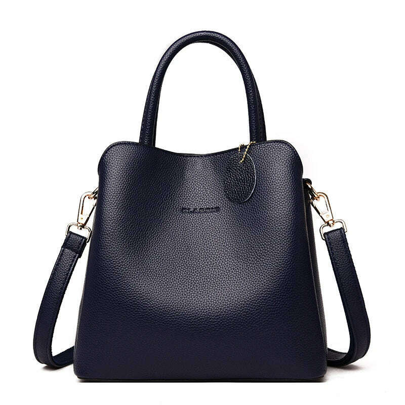 KIMLUD, Three Layers Luxury Handbags For Women Designer High Quality  Leather Crossbody Shoulder Bags Ladies Casual Tote Bag Sac A Main, Blue / 25cm x 12cm x 23cm, KIMLUD Womens Clothes