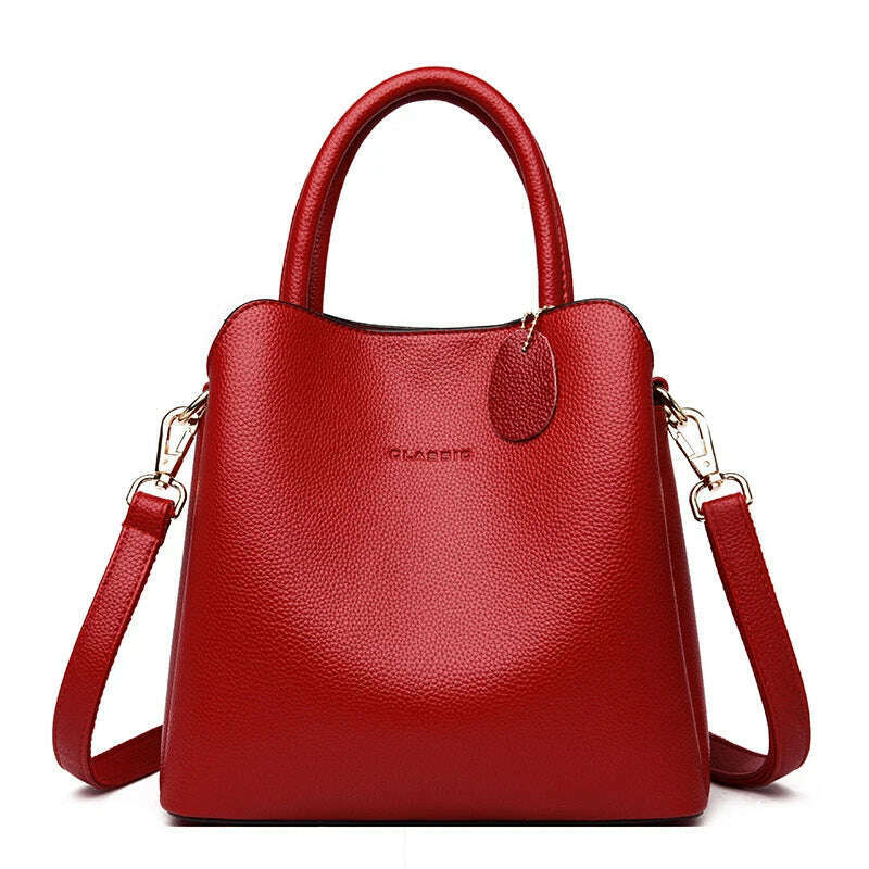 KIMLUD, Three Layers Luxury Handbags For Women Designer High Quality  Leather Crossbody Shoulder Bags Ladies Casual Tote Bag Sac A Main, Red / 25cm x 12cm x 23cm, KIMLUD Womens Clothes