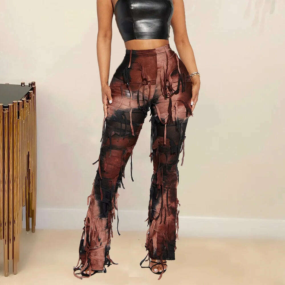 KIMLUD, Tie Dye Fringe Pant Cargo Trousers Y2K Streetwear Fashion 2023 Women Summer Clothes Pencil Casual Tassel Sweat Pants Joggers, Brown / S, KIMLUD Womens Clothes