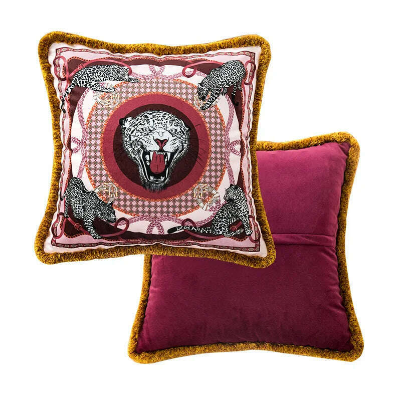 Tiger Throw Pillow Cover Decorative Velvet Square Cushion With Handmade Cute Tassel for Home Couch Bed Hot Pink Deluxe Soft 45cm, 45x45cm(18 Inch) / B, KIMLUD Women's Clothes