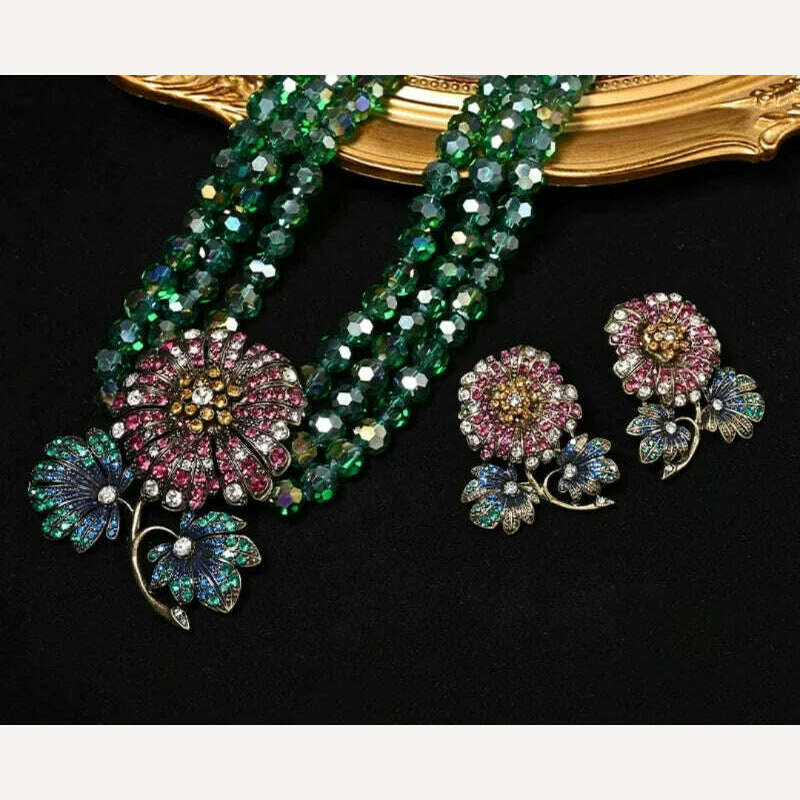 KIMLUD, Timeless Wonder Beaded Zircon Geo Floral Necklace for Women Designer Jewelry Luxury Brand Runway Rare Set Trends Mix Gothic 5288, KIMLUD Womens Clothes
