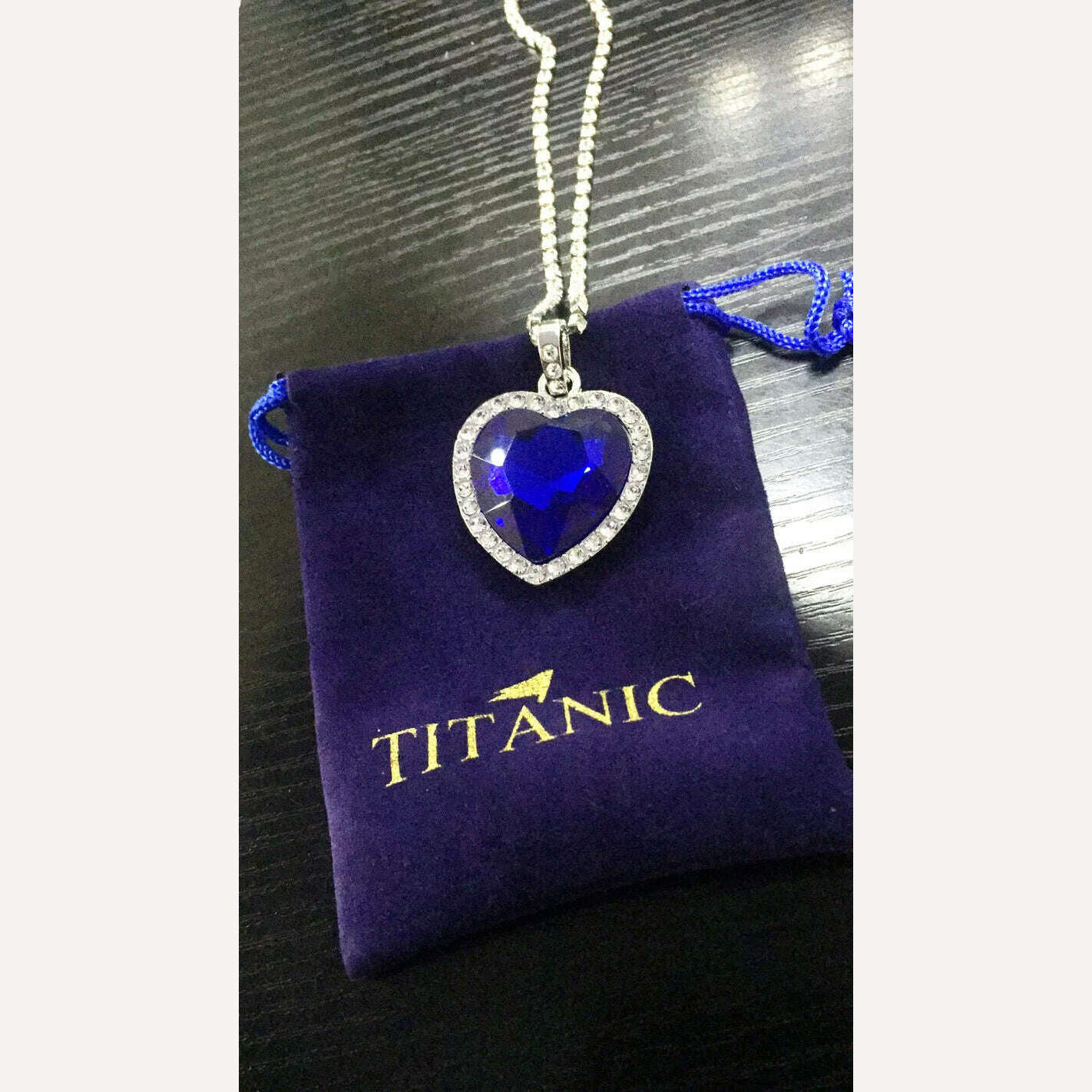 KIMLUD, Titanic Heart of Ocean Blue Heart Love Forever Pendant Necklace with Titanic Earrings + Velvet Bag, KIMLUD Women's Clothes