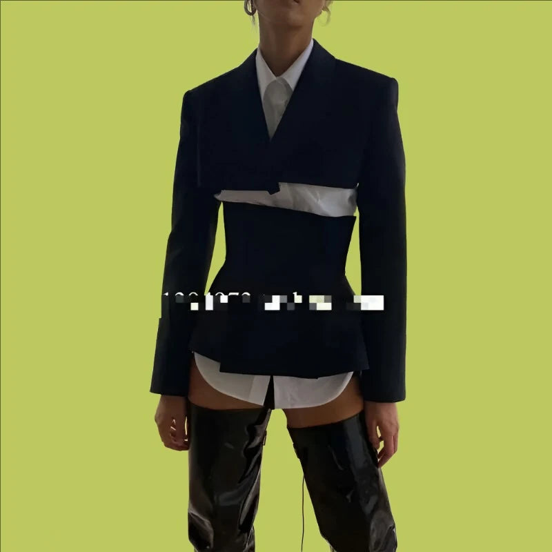 KIMLUD, TNFS Women Blazer Set Jacket Long Sleeve Ladies Suit Coat With Waistband Fashion Suit Jacket, KIMLUD Women's Clothes