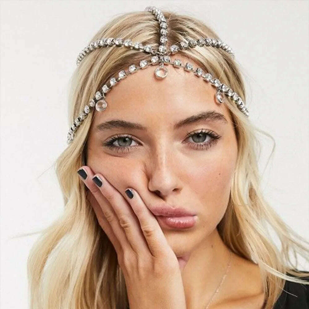 KIMLUD, tonefans Fashion New Pendant Hair Chain Wedding for Women Girl Head Accessories 1920s Bridesmaid Y2k Crystal Free Shipping Party, KIMLUD Womens Clothes