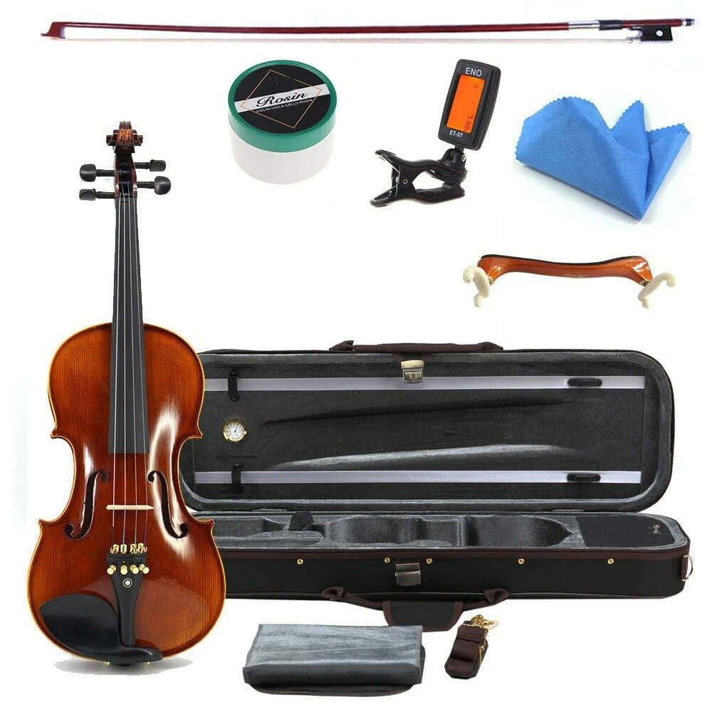 KIMLUD, TONGLING Handmade Advanced Violin Oil Varnish Nature Flamed Maple Violin 4/4 Spruce Plate Ebony Parts with Bow Case Tuner, KIMLUD Women's Clothes