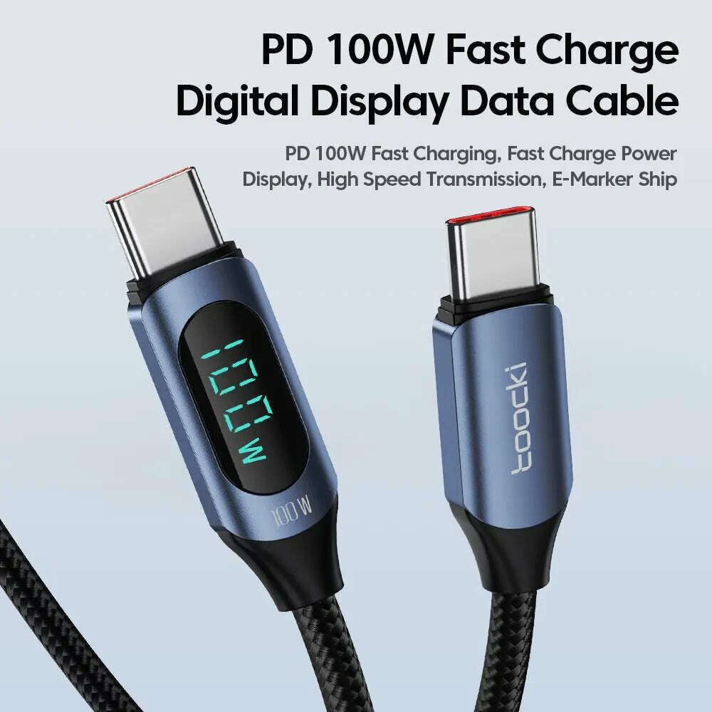 Toocki Type C to Type C Cable 100W PD Fast Charging Charger USB C to USB C Display Cable For Xiaomi POCO F3 Realme Macbook iPad - KIMLUD