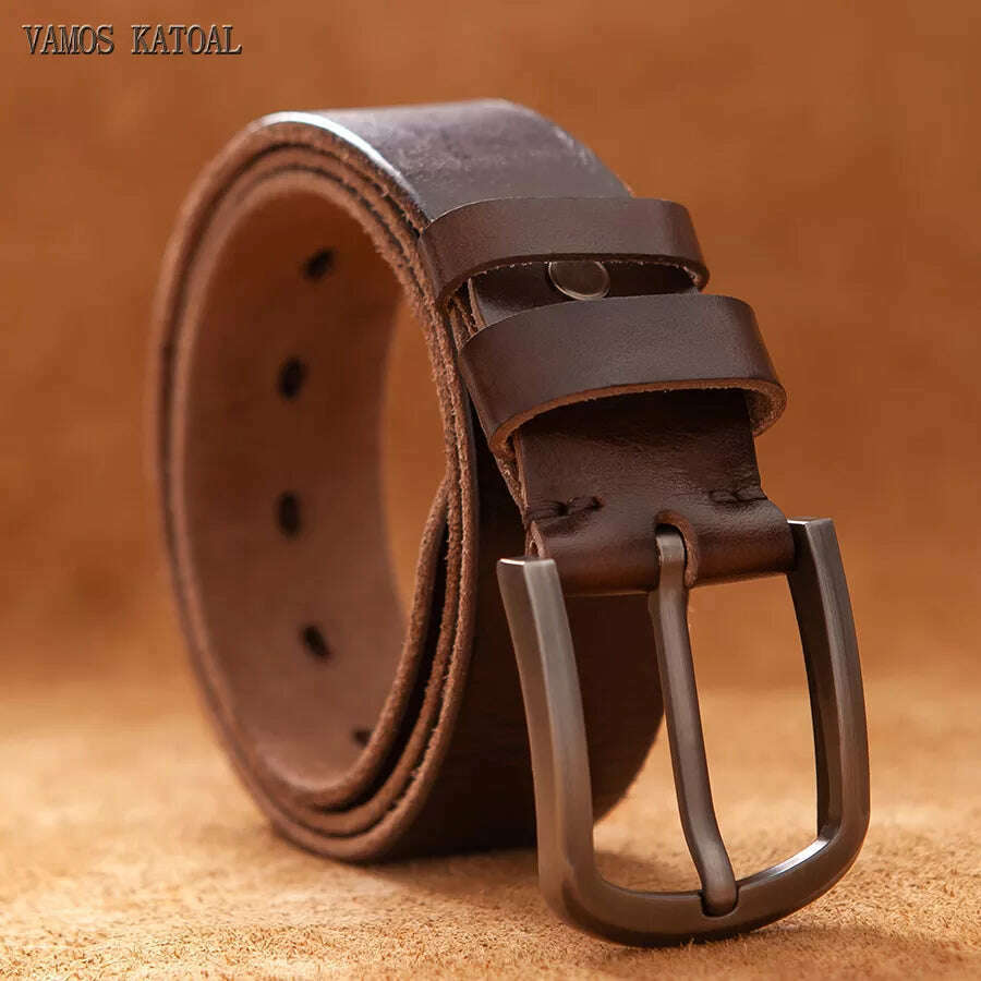 KIMLUD, Top Cow genuine leather belts for men luxury designer high quality fashion style vintage brown cowboy male belt, KIMLUD Womens Clothes