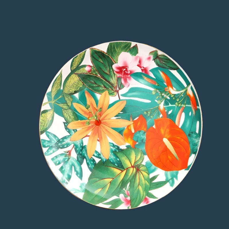 KIMLUD, Top Grade Rainforest Ceramic Dinner Plates Geometric Pattern Ceramic Dish Charger Plate Dinnerware Plate Set Serving Dish, 9 inch plate, KIMLUD APPAREL - Womens Clothes