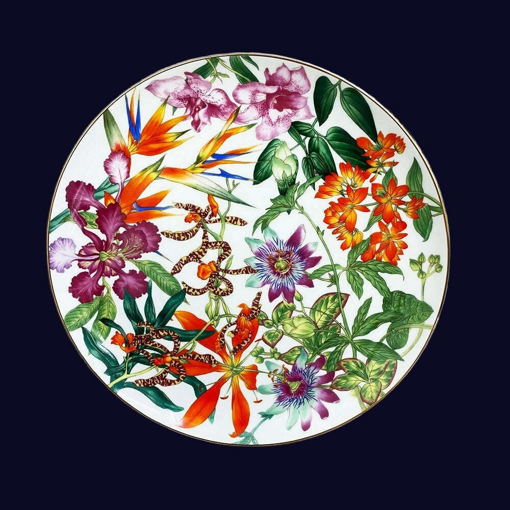 KIMLUD, Top Grade Rainforest Ceramic Dinner Plates Geometric Pattern Ceramic Dish Charger Plate Dinnerware Plate Set Serving Dish, 10 inch plate, KIMLUD APPAREL - Womens Clothes
