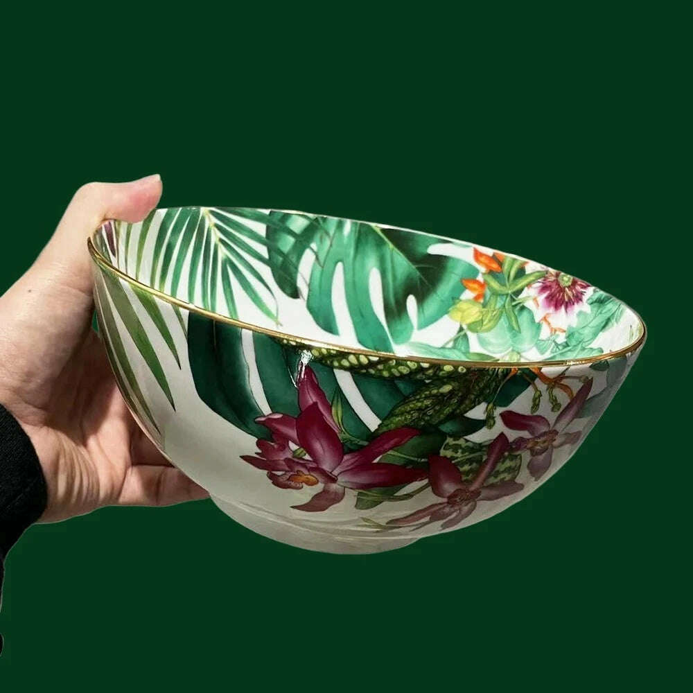 KIMLUD, Top Grade Rainforest Ceramic Dinner Plates Geometric Pattern Ceramic Dish Charger Plate Dinnerware Plate Set Serving Dish, 8 inch bowl, KIMLUD Womens Clothes