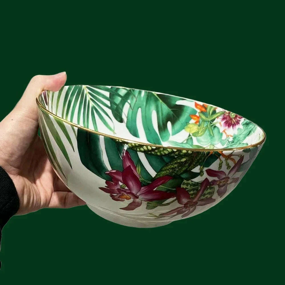 KIMLUD, Top Grade Rainforest Ceramic Dinner Plates Geometric Pattern Ceramic Dish Charger Plate Dinnerware Plate Set Serving Dish, 8 inch bowl, KIMLUD APPAREL - Womens Clothes