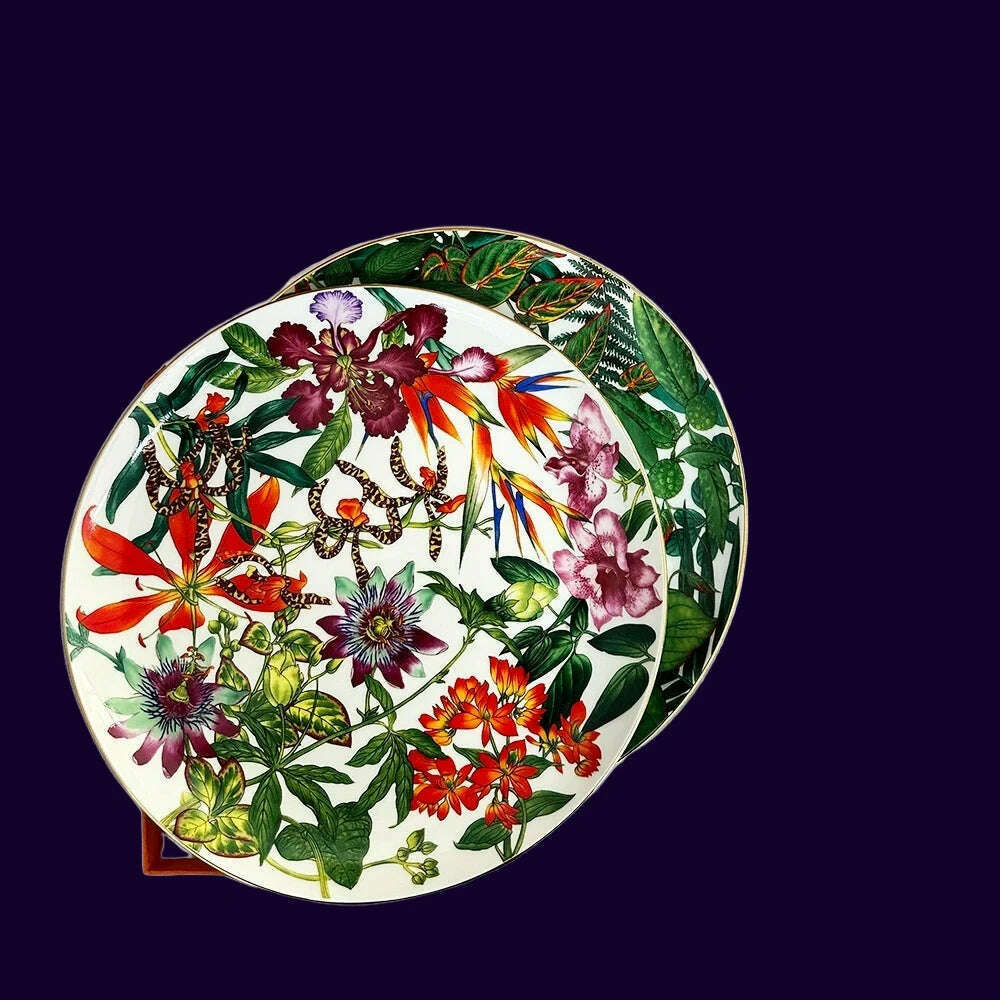 KIMLUD, Top Grade Rainforest Ceramic Dinner Plates Geometric Pattern Ceramic Dish Charger Plate Dinnerware Plate Set Serving Dish, 10 inch plate 2, KIMLUD APPAREL - Womens Clothes