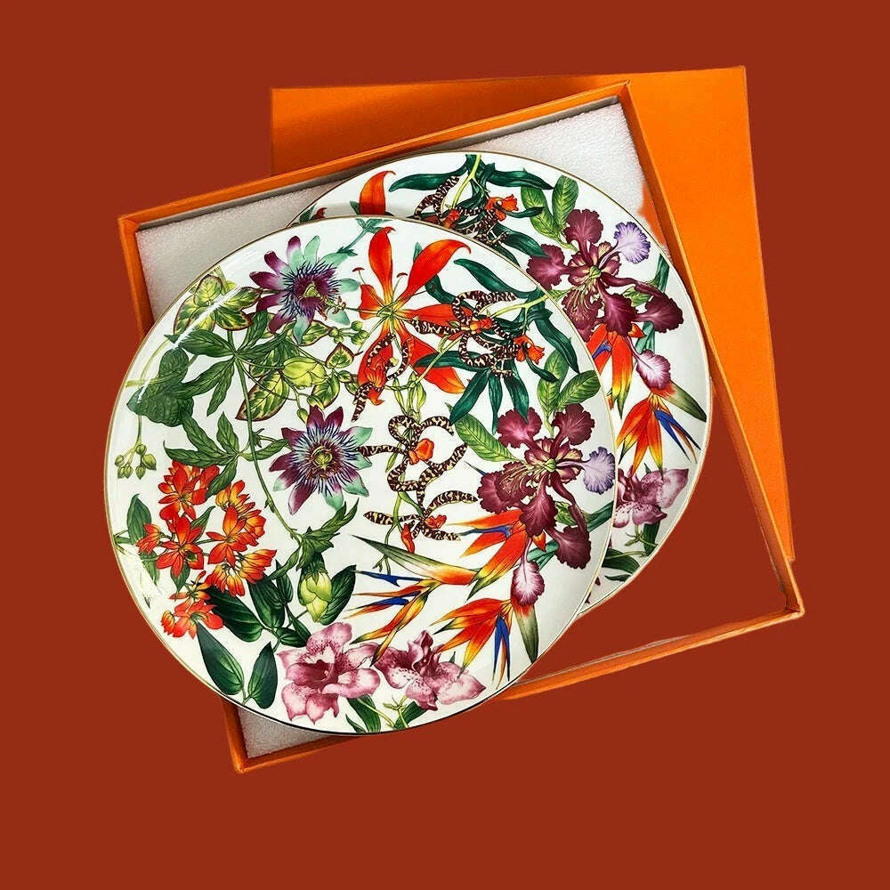 KIMLUD, Top Grade Rainforest Ceramic Dinner Plates Geometric Pattern Ceramic Dish Charger Plate Dinnerware Plate Set Serving Dish, 10 inch plate 3, KIMLUD APPAREL - Womens Clothes