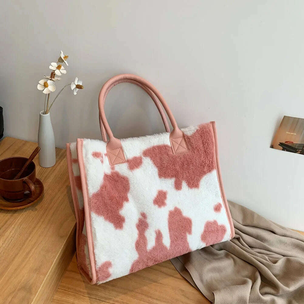 Top-Handle Bags Retro Cow Leopard Print PU Leather Plush Design Autumn Winter Fashion Small Women Small Handbags - KIMLUD