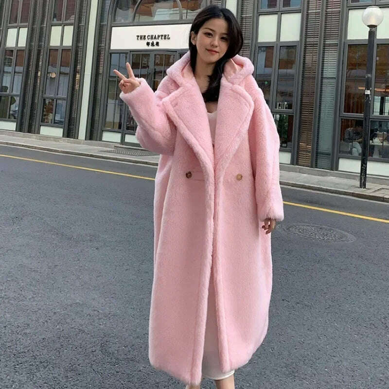KIMLUD, Top Quality Max Coat, Teddy Hooded Women's Coats and Jackets, Winter Fur Long Hooded Teddy Coat，Wool Coat Women，Winter Coat, KIMLUD Womens Clothes