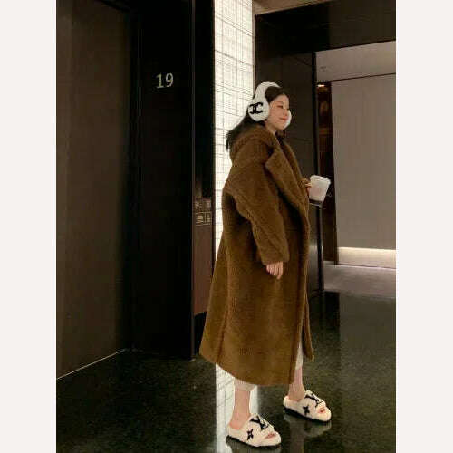 KIMLUD, Top Quality Max Coat, Teddy Hooded Women's Coats and Jackets, Winter Fur Long Hooded Teddy Coat，Wool Coat Women，Winter Coat, Tobacco color / XS, KIMLUD APPAREL - Womens Clothes