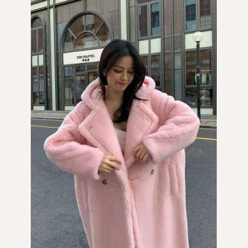 KIMLUD, Top Quality Max Coat, Teddy Hooded Women's Coats and Jackets, Winter Fur Long Hooded Teddy Coat，Wool Coat Women，Winter Coat, Pink / XS, KIMLUD APPAREL - Womens Clothes