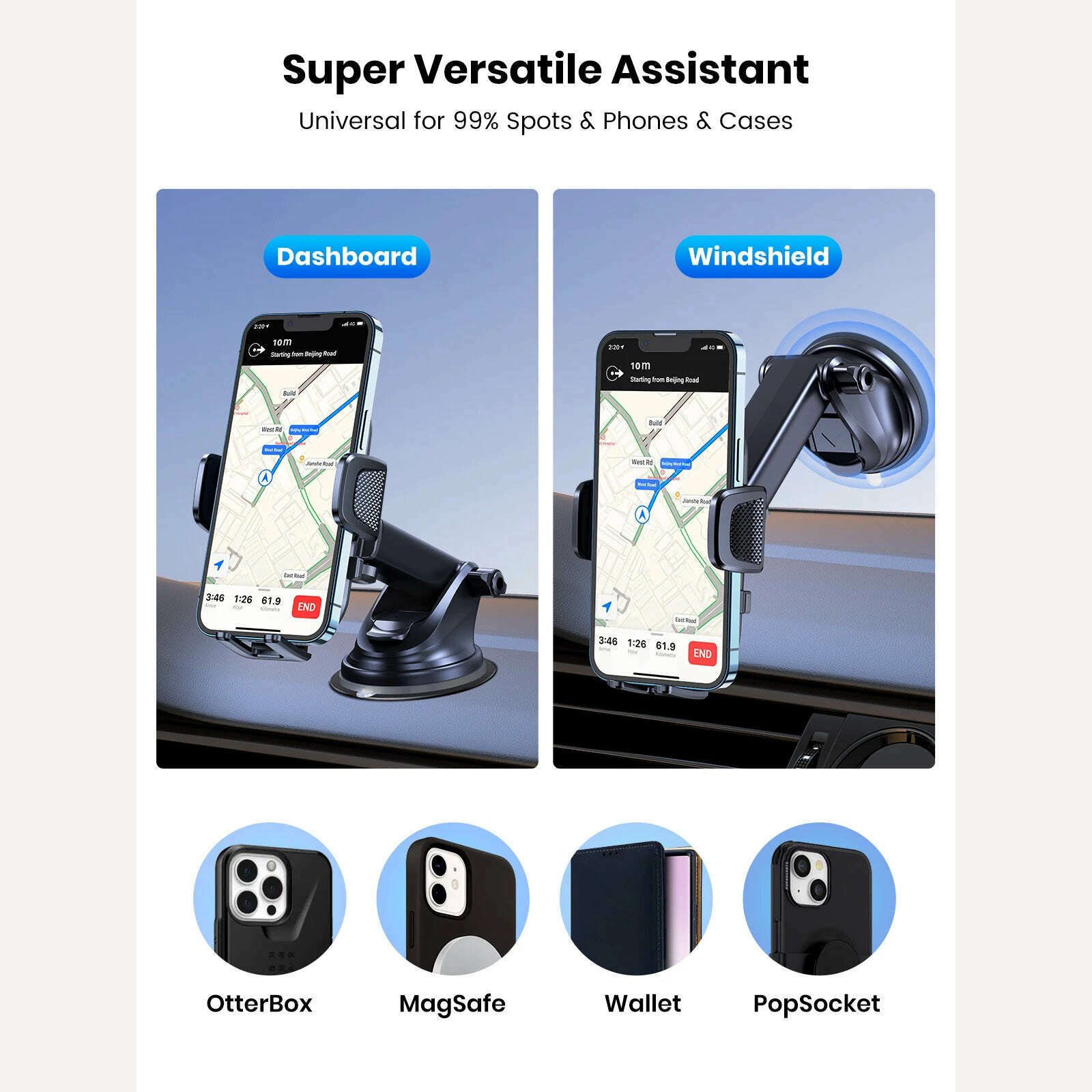 TOPK Car Phone Holder for Dashboard & Windscreen for Universal Cars 360° Rotatable Mobile Phone Holder for All Mobile Phones - KIMLUD