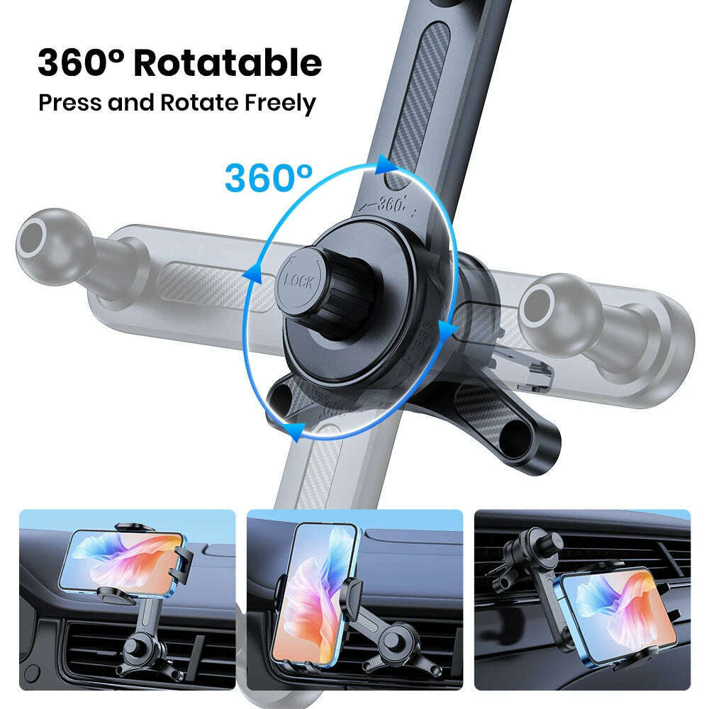 TOPK Car Phone Holder [Wider Clamp & Metal Hook] Car Phone Mount [Thick Cases Friendly] Air Vent Clip Cell Phone Holder for All - KIMLUD