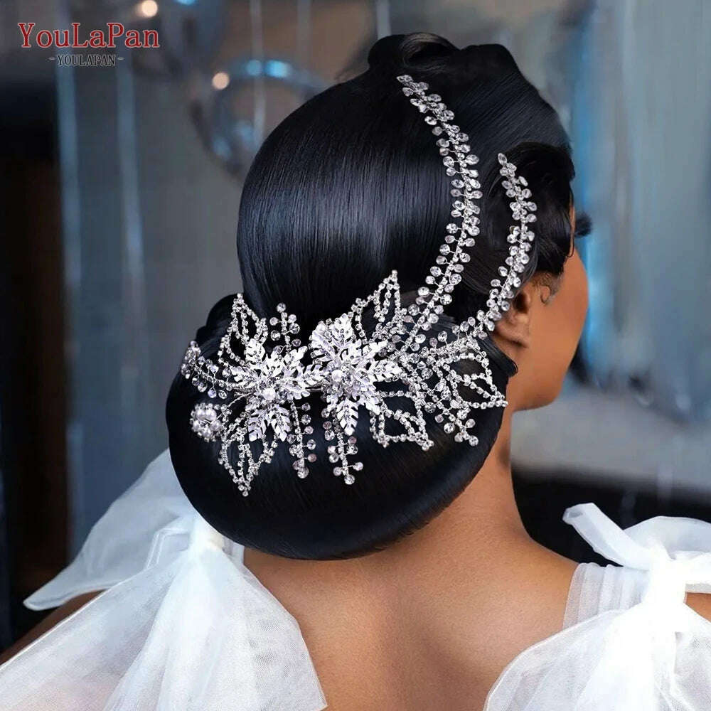 KIMLUD, TOPQUEEN HP254 Bridal Side Clip Wedding Tiara Bridal Hairpins Handmade Rhinestone Women Headwear Alloy Flower Bride Headdress, KIMLUD Womens Clothes