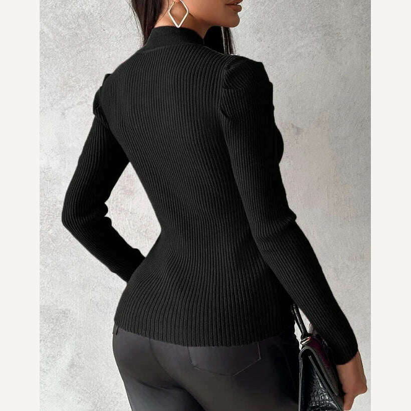 Tops for Women 2023 Winter Blouse Casual Solid Color Rhinestone Hollow Heart Knit Long Sleeve Pullover Skinny Sweater for Women - KIMLUD