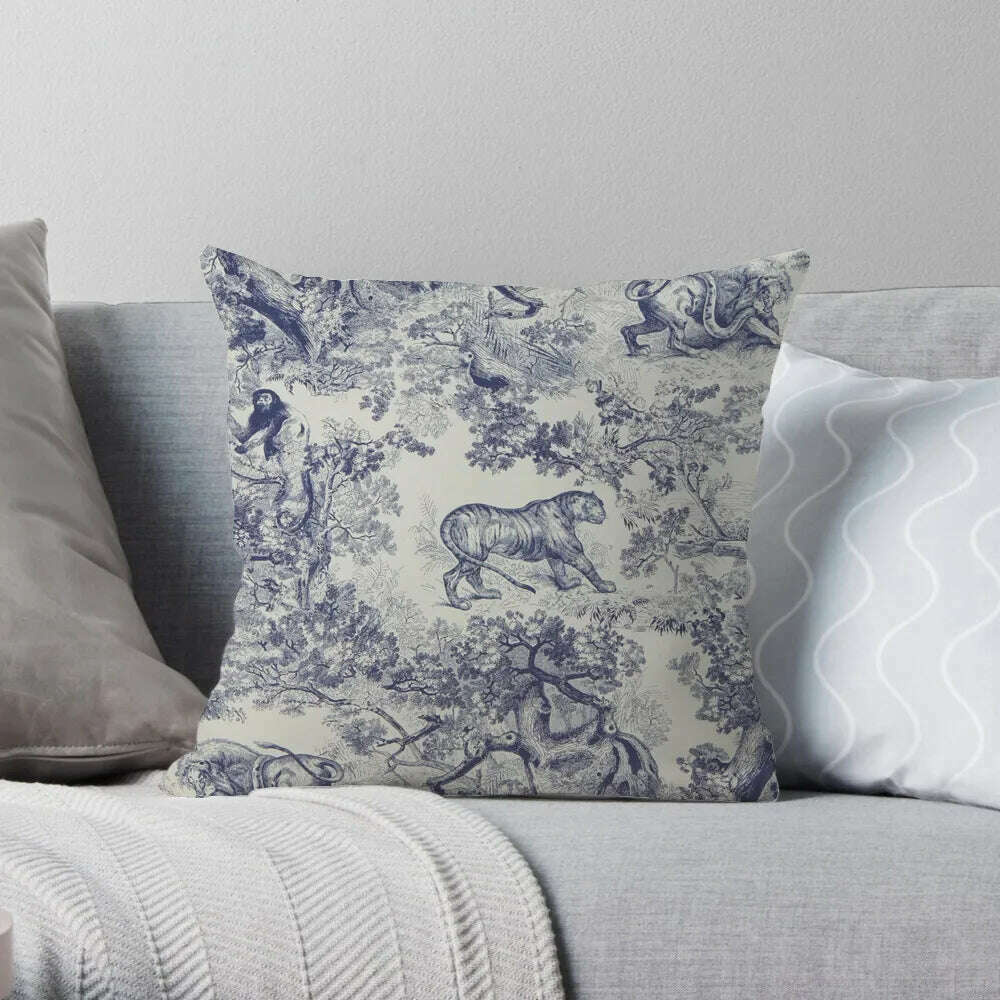 KIMLUD, Traditional Classic French Toile De Jouy Motif Design Pattern Navy Blue Elegant Retro Cushion Cover Home Decor Sofa Pillow Case, KIMLUD Womens Clothes