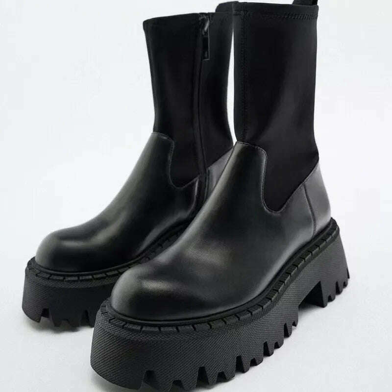 KIMLUD, TRAF Black Boots Woman Winter 2022 Ankle Boot Female Shoes With Thick Soles High Heels Short Ankle Boots Female Shoes For Women, black / 35, KIMLUD APPAREL - Womens Clothes