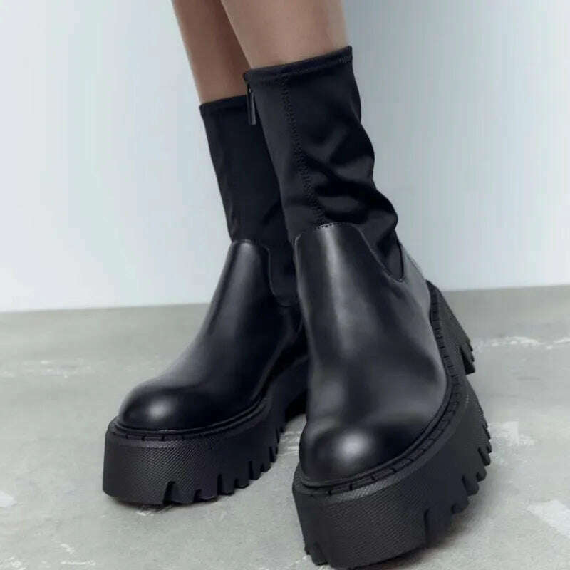 KIMLUD, TRAF Black Boots Woman Winter 2022 Ankle Boot Female Shoes With Thick Soles High Heels Short Ankle Boots Female Shoes For Women, KIMLUD Womens Clothes