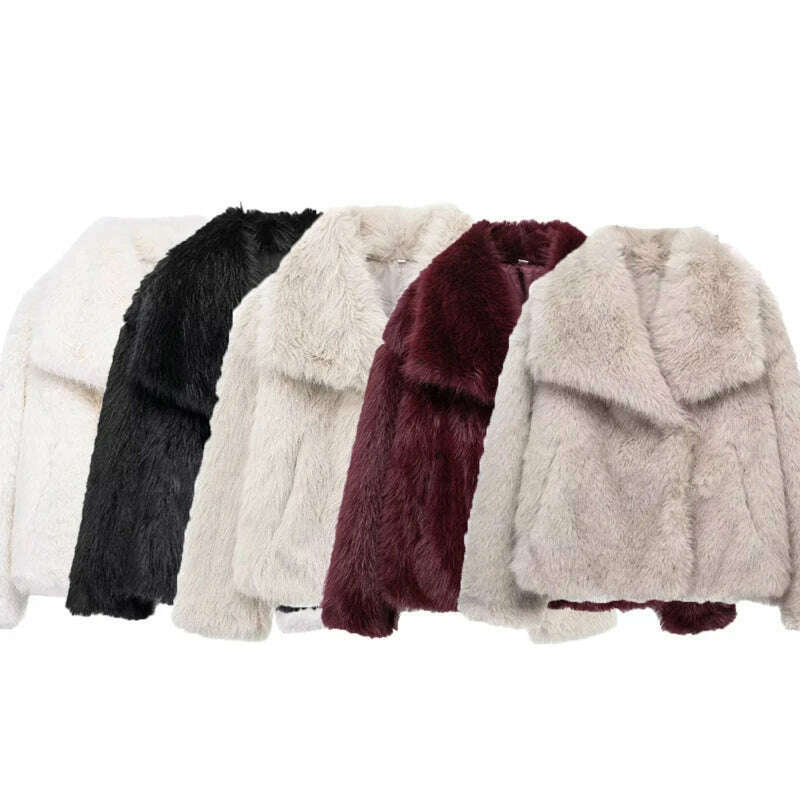 KIMLUD, TRAF Winter Faux Fur Coat 2024 Woman New in coats Autumn Fur Plush Fluffy Jacket Warm Red Gray Black White Fur Coat Outerwears, KIMLUD Womens Clothes