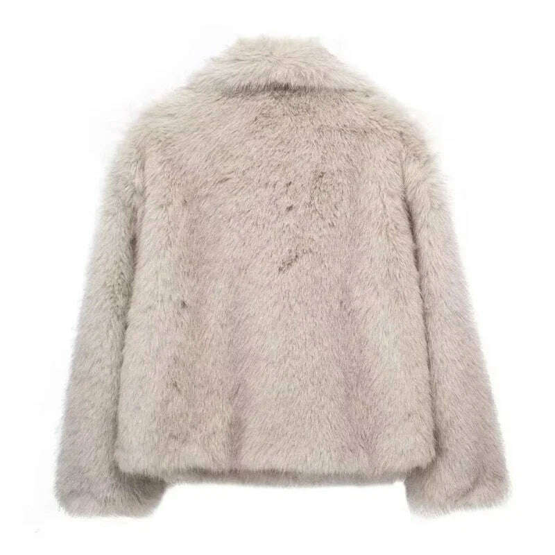 KIMLUD, TRAF Winter Faux Fur Coat 2024 Woman New in coats Autumn Fur Plush Fluffy Jacket Warm Red Gray Black White Fur Coat Outerwears, KIMLUD Womens Clothes
