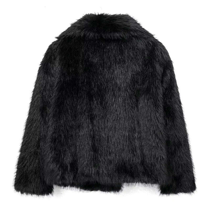 KIMLUD, TRAF Winter Faux Fur Coat 2024 Woman New in coats Autumn Fur Plush Fluffy Jacket Warm Red Gray Black White Fur Coat Outerwears, KIMLUD Womens Clothes