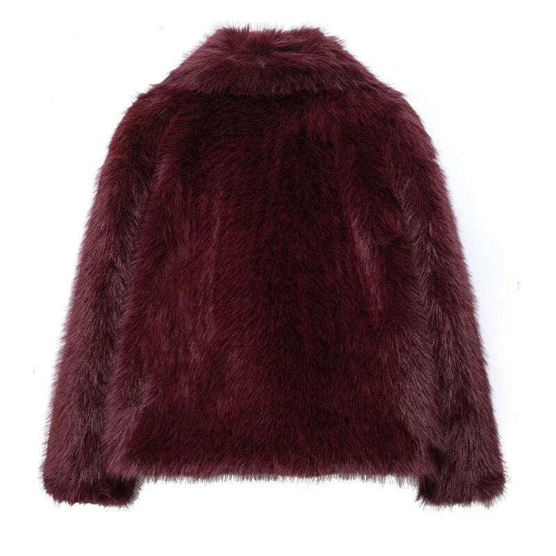 KIMLUD, TRAF Winter Faux Fur Coat 2024 Woman New in coats Autumn Fur Plush Fluffy Jacket Warm Red Gray Black White Fur Coat Outerwears, KIMLUD Womens Clothes