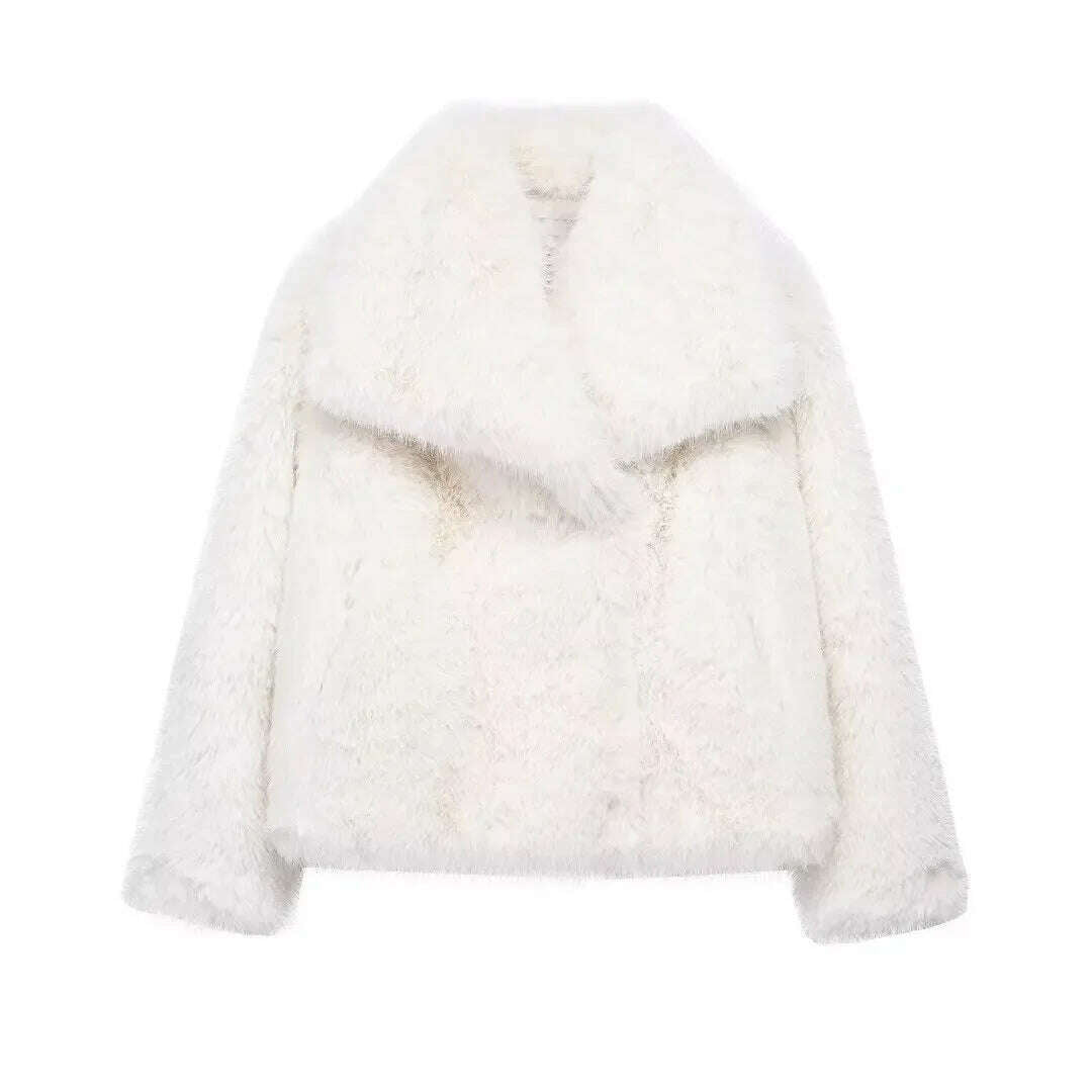 KIMLUD, TRAF Winter Faux Fur Coat 2024 Woman New in coats Autumn Fur Plush Fluffy Jacket Warm Red Gray Black White Fur Coat Outerwears, WHITE / L, KIMLUD APPAREL - Womens Clothes