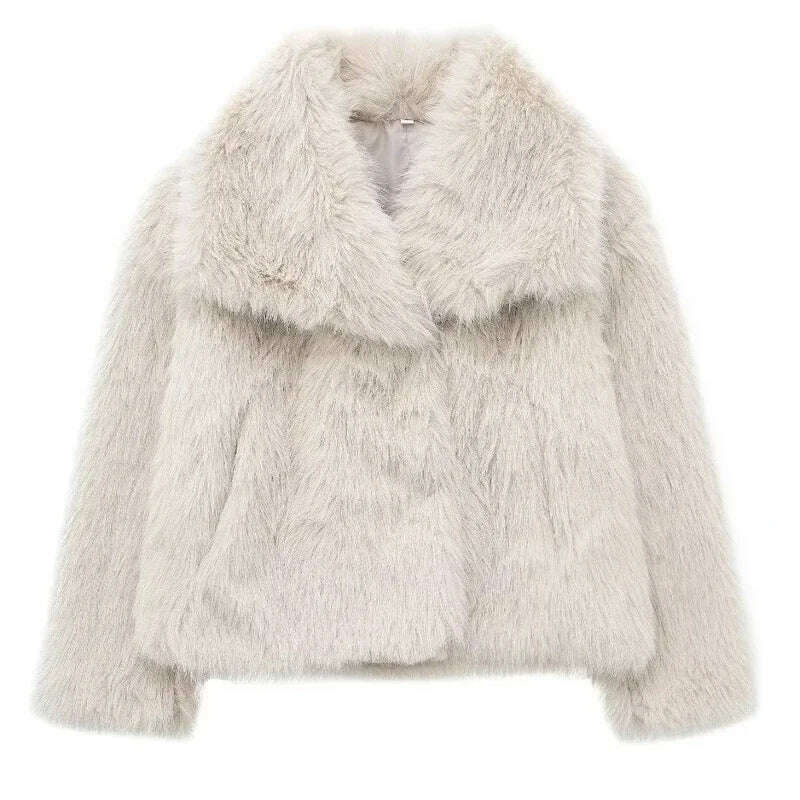 KIMLUD, TRAF Winter Faux Fur Coat 2024 Woman New in coats Autumn Fur Plush Fluffy Jacket Warm Red Gray Black White Fur Coat Outerwears, Beige / XS, KIMLUD APPAREL - Womens Clothes