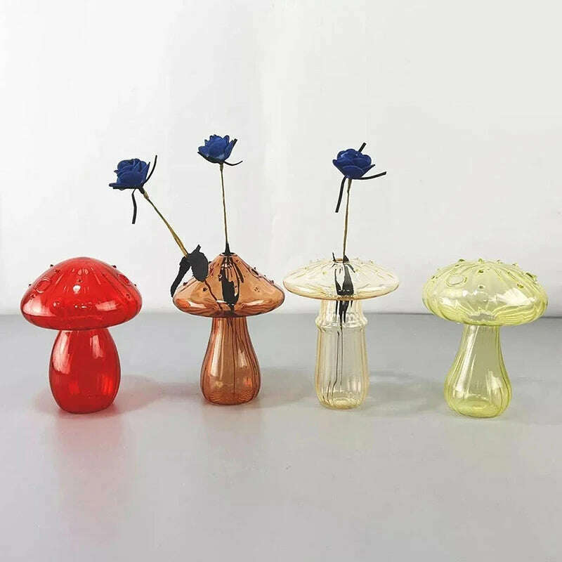 KIMLUD, Transparent Jelly Color Mushroom Glass Vase Aromatherapy Bottle Home Small Vase Hydroponic Flower Pot Simple Table Decoration, KIMLUD Womens Clothes