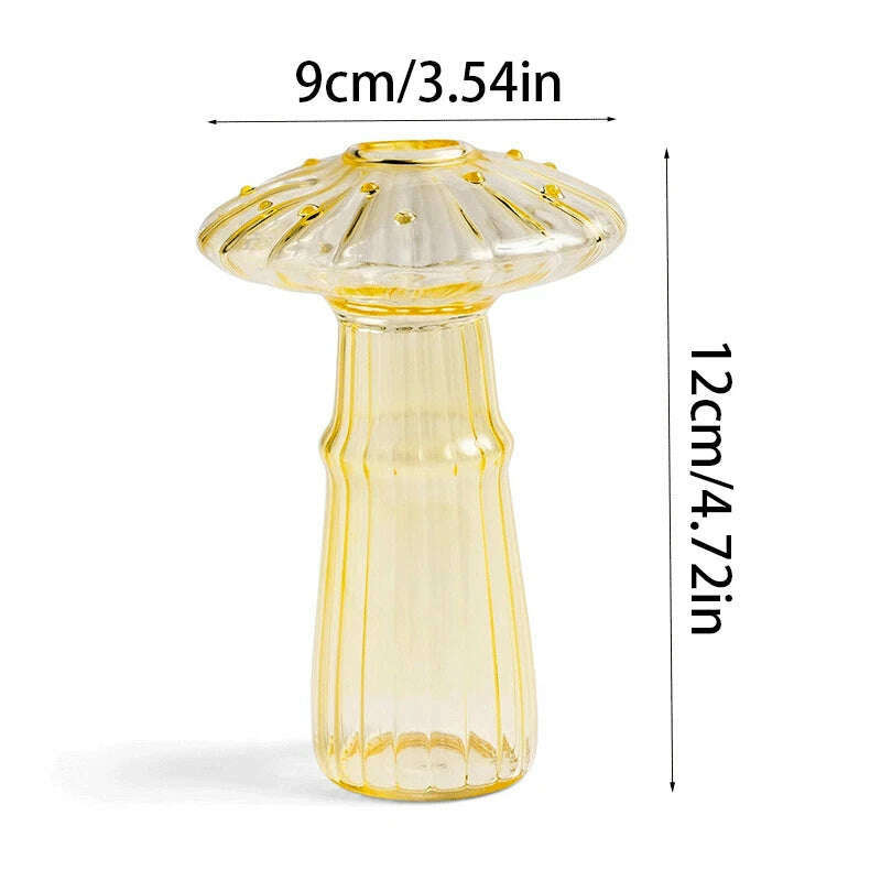 KIMLUD, Transparent Jelly Color Mushroom Glass Vase Aromatherapy Bottle Home Small Vase Hydroponic Flower Pot Simple Table Decoration, Yellow, KIMLUD Womens Clothes