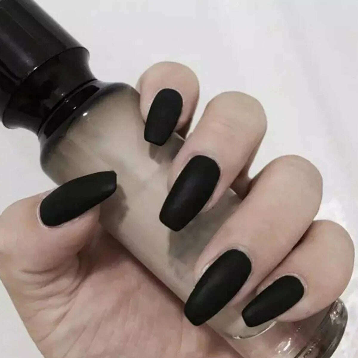 Trend Fashion Women Girls 24Pcs/Set Medium Coffin Shaped French Glitter Powder Star Stripe Wearable Fake Nail Press on Nail Art - KIMLUD