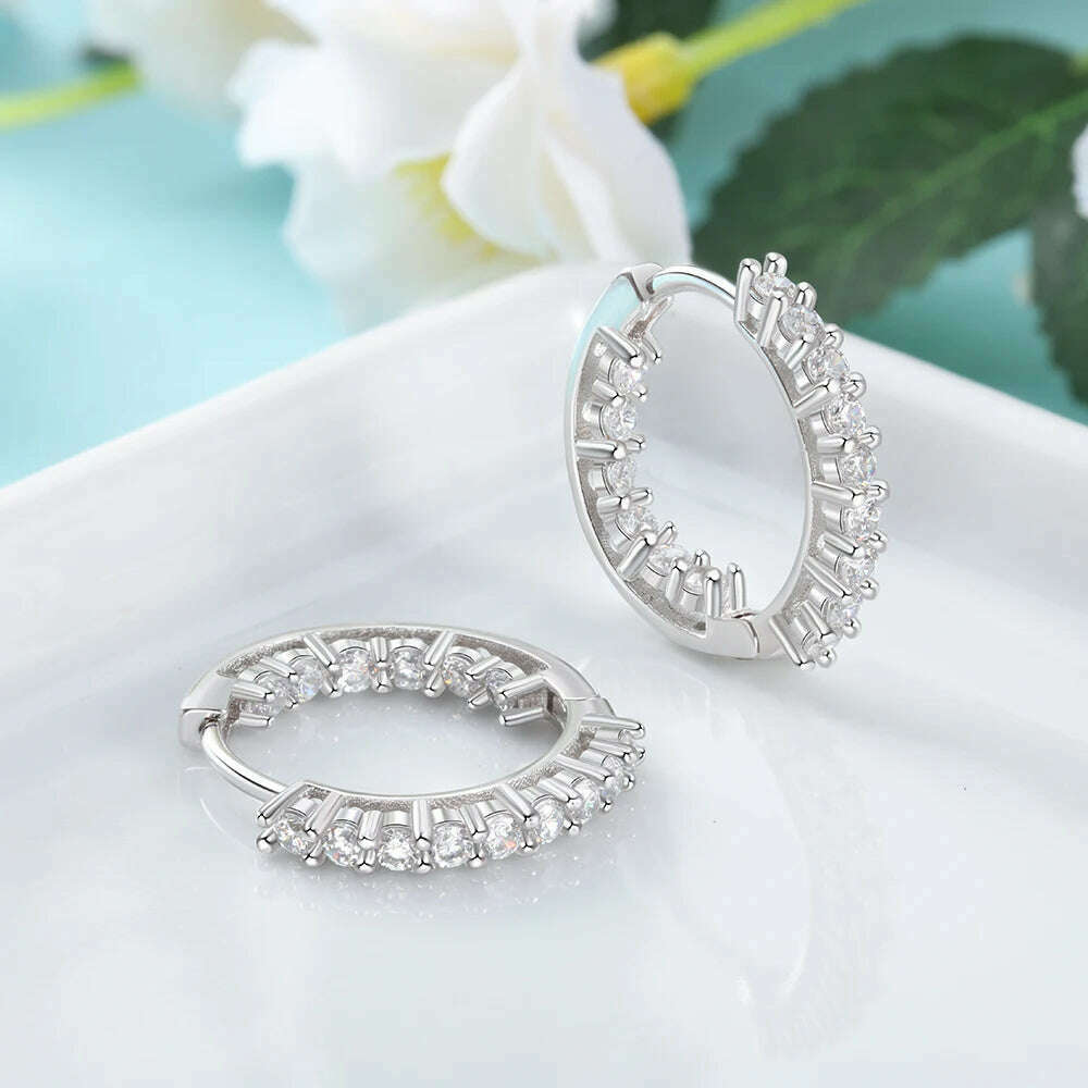 KIMLUD, Trendy 925 Sterling Silver Hoop Earrings for Women Sparkling Cubic Zirconia Wedding Jewelry Gift for Girls (JewelOra EA101739), KIMLUD Women's Clothes