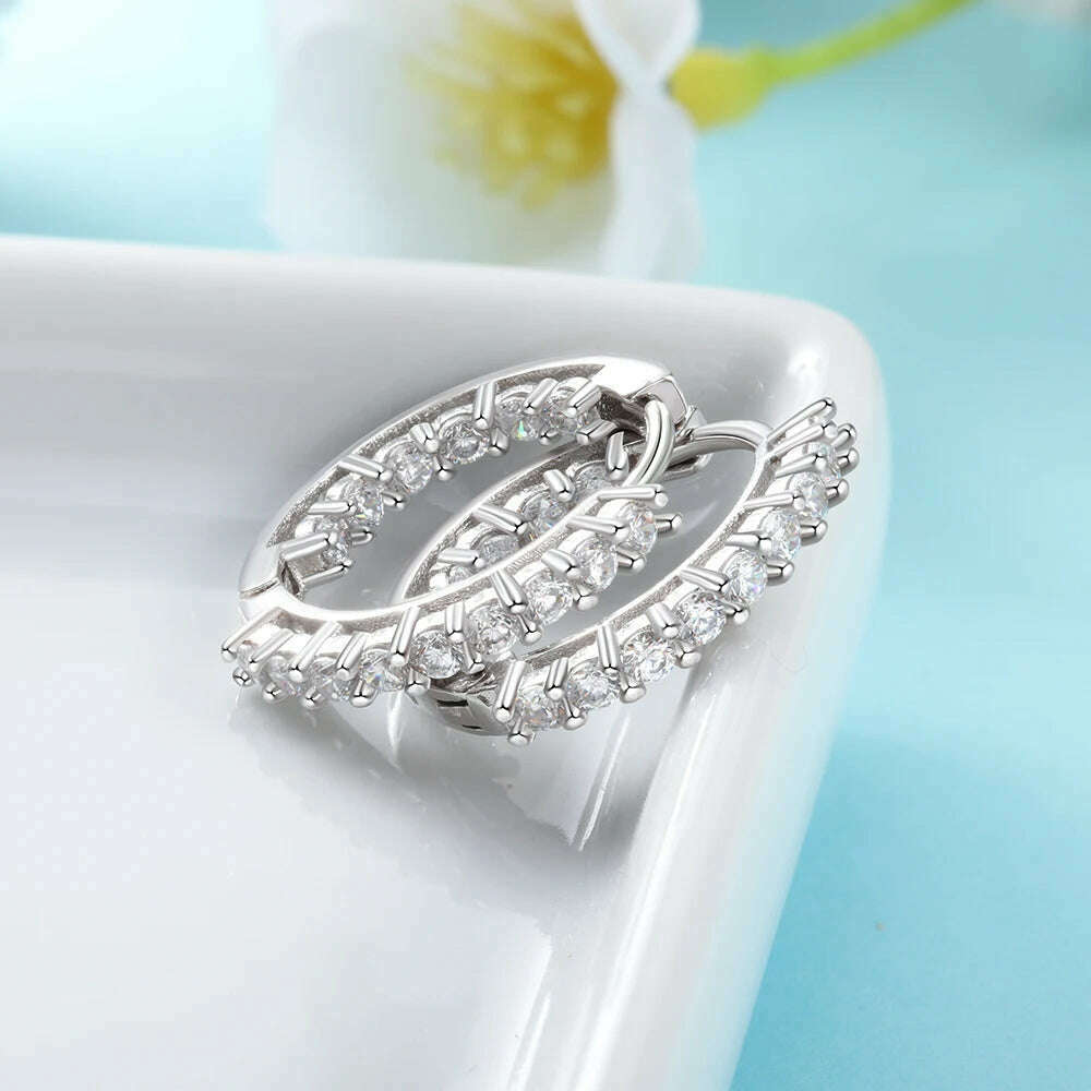 KIMLUD, Trendy 925 Sterling Silver Hoop Earrings for Women Sparkling Cubic Zirconia Wedding Jewelry Gift for Girls (JewelOra EA101739), KIMLUD Women's Clothes